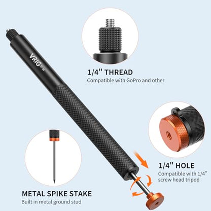 VRIG 63in Invisible Selfie Stick for Insta360 X5, X4 Air, DJI Osmo 360, Xtra 360 Camera, Golf Monopod with Stake Spike, Wrist Strap & GoPro Adapter for Mission 1 Pro/Hero 13, Action Cameras