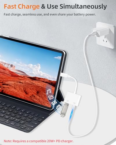 [Apple MFi Certified] Lightning to USB Camera Adapter with Charging Port for iPhone, USB3 Female OTG Adapter Compatible with iPhone/iPad Card, Readers, USB Flash Drives, Keyboards, Mice