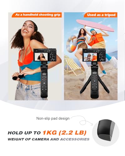 for Sony Tripod with Rechargeable Remote Control - Aodelan Wireless Shooting Grip Mini Tripod with OLED Screen for Vlogging for ZV-E10,ZV-1F,RX100 VII,a6100,a6400,a7 III,a9 II; Replace Sony GP-VPT2BT