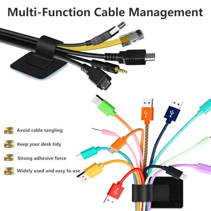 48Pcs Upgraded Under Desk Cable Management Ties - Self Adhesive Sticky Back Hook and Loop Straps, Cable Wire Organizers for Home Office - color: Black