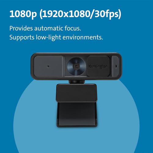 Kensington W2000 1080P Auto Focus Webcam, Full HD 1080P/30fps Webcam with Microphone for Video Conferencing, Software Control, Privacy Shutter, Compatible with Zoom/Skype/Teams (K81175WW) - color: nonte, style: normal field of view