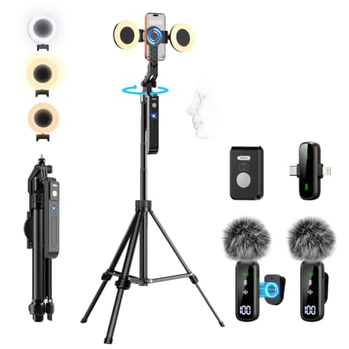 yAyusi Magnetic Vlogging Kit for iPhone/Android, 71" Auto Face Tracking Tripod for iPhone with Light, Magnetic Microphone/Remote Control, Content Creator Essentials Starter Kit for TikTok and YouTube
