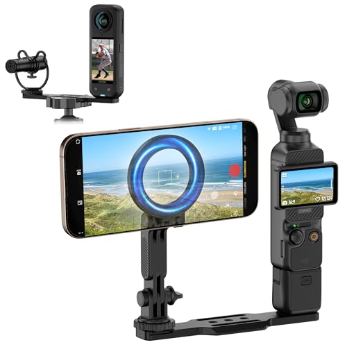 JJC Pocket 4 Magnetic Phone Mount with 1/4" 20 Screw & Thread, Phone Holder for Insta360 X5 X4 X3 / Pocket 4/3 / Xtra Muse Accessories, Compatible with Arca-Swiss Standard, Tripod & Expansion Mount - color: Black -Magnetic Version