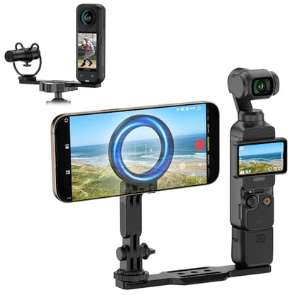 JJC Pocket 4 Magnetic Phone Mount with 1/4" 20 Screw & Thread, Phone Holder for Insta360 X5 X4 X3 / Pocket 4/3 / Xtra Muse Accessories, Compatible with Arca-Swiss Standard, Tripod & Expansion Mount - color: Black -Magnetic Version