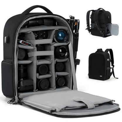 CADeN Camera Backpack, Extra Large DSLR Camera Bag with 17" Laptop Compartment, Waterproof Rain Cover, Professional Travel Hiking Camera Backpack Bag - color: Black, style: 2.0 Extra Large