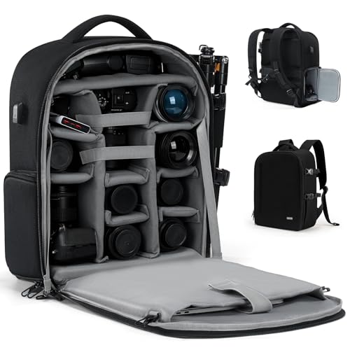 CADeN Camera Backpack, Extra Large DSLR Camera Bag with 17" Laptop Compartment, Waterproof Rain Cover, Professional Travel Hiking Camera Backpack Bag - color: Black, style: 2.0 Extra Large