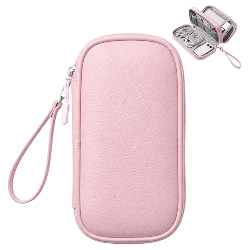 Leather Electronic Organizer Bag, Waterproof Travel Tech Pouch for Cord, Cable, Charger, Phone & Accessories (Pink) - color: Pink