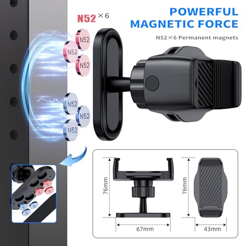 Magnetic Phone Holder for Gym - 360° Adjustable Magnet Phone Mount for Workout Recording, Compatible with iPhone 16/15/14/13/12, Android and Smartphone