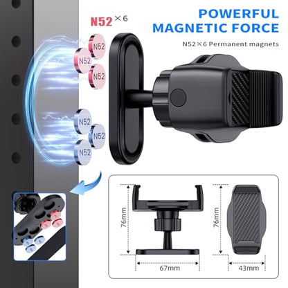 Magnetic Phone Holder for Gym - 360° Adjustable Magnet Phone Mount for Workout Recording, Compatible with iPhone 16/15/14/13/12, Android and Smartphone