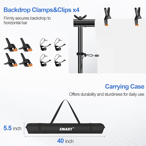 EMART Photography Lighting Kit with 8.5x10FT Photo Backdrop Stand System & Photography Umbrella, 5500K 45W CFL Bulb, Black/White Muslin Backdrop, Umbrella Lights for Video Recording, Portrait, Studio - size: 8.5*10ft Stand/6.5*10ft Backdrop