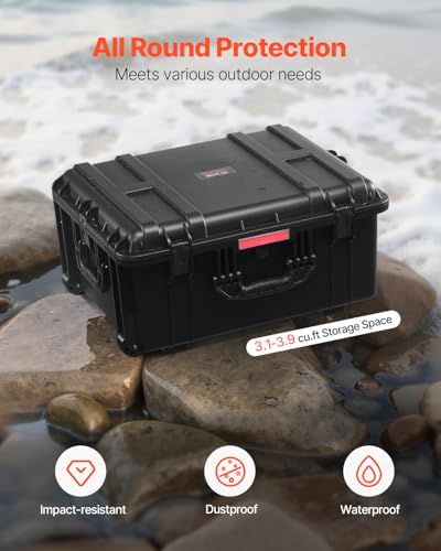 VEVOR Weatherproof Hard Case, Heavy Duty Protective Dry Box Case with Pre-Cut Foam, Wheel Retractable Pull Handles for Travel, Hunt, Military, Tactical, IP67 Waterproof Case for Camera(24.8*19.7*12.5) - size: 24.8*19.69*12.52in