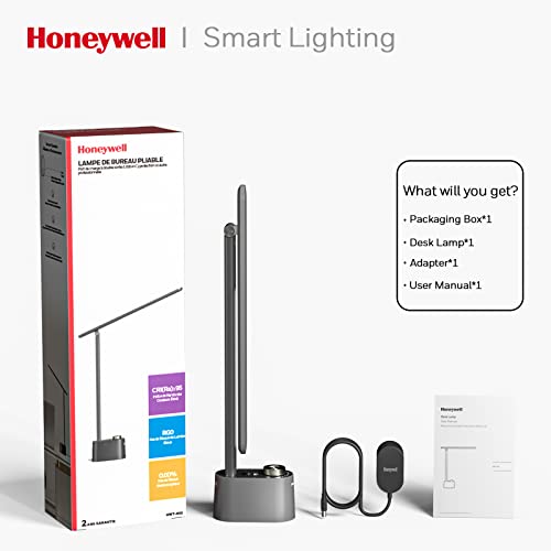 Honeywell HWT-H01 LED Desk Lamp Stepless Dimmable Table Lamp with USB A+C Dual Charging Port Eye-Caring Foldable Desk Light with 3 Color Modes for Home Office Bedroom Reading Study Sunturalux (Gray) - color: Gray