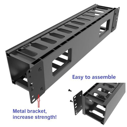 2 Pack of 2U Plastic Cable Management Organizer 12 Slots Horizontal 19" Rack Mount Cable Manager Disassembled