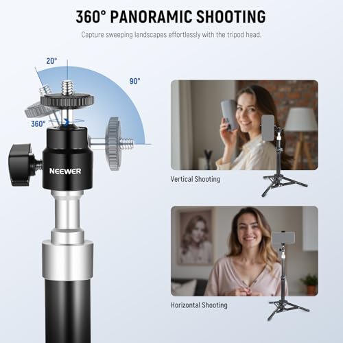 NEEWER Webcam Stand Tripod for Desk, Mini Desktop Tripod with Cell Holder Compatible with Logitech Anker Emeet Webcam Ring Light for Video Recording Live Streaming Zoom Call, Max Load 2.2lb/1kg, ST45B - style: ST45B
