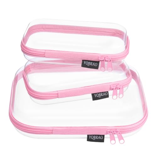 YQBRAO Clear Hard Shell Organizer Cases, 3-Pack, Pink | Rigid 1.2 mm clear PET organizers with multi-size design for toiletries, travel use, and everyday essentials - color: Pink, size: MSS