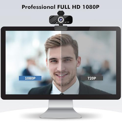 Gozvrpus USB HD Webcam with Built-in Microphone and Rotatable Tripod, 1080P Video, Wide Angle Camera, Privacy Cover, for Desktop PC or Laptop Computer （Grey） - color: grey