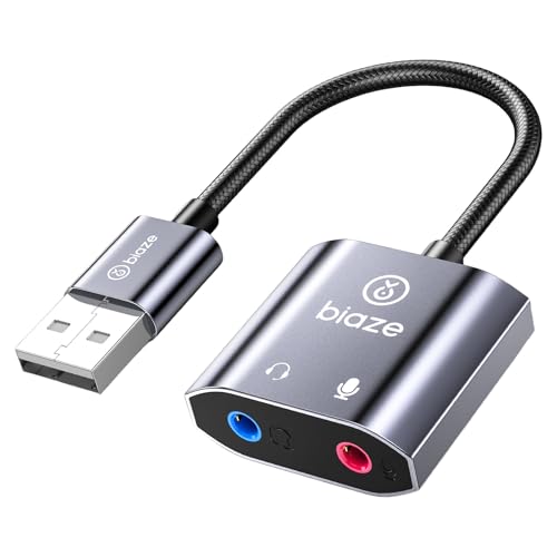 USB to 3.5mm Jack Audio Adapter External Sound Card with 3.5mm Headphone and Microphone TRS Jack to USB Compatible with Windows, Laptops, Desktops Windows, MAC, Linux, PC, PS5, PS4(Grey) - color: A-Blue
