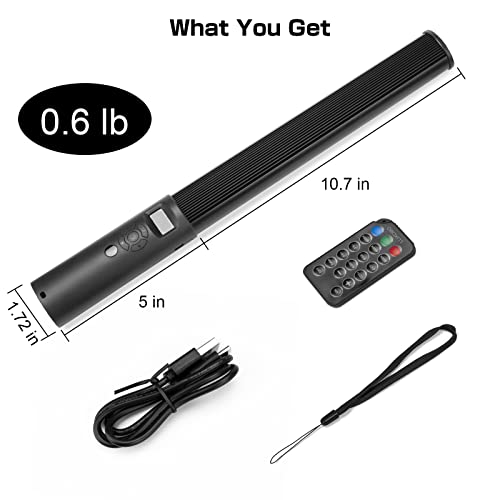 RGB Video Light Wand, Handheld Multi Color LED Tube Light Stick with Remote Control, Dimmable 2500K-6500K CRI97+ Full-Color LED Light with 2500mAh Rechargeable Battery, 12 Light Scenes