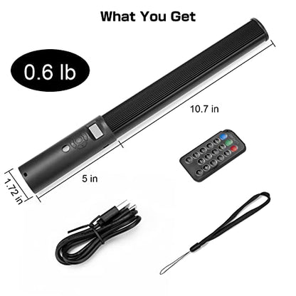 RGB Video Light Wand, Handheld Multi Color LED Tube Light Stick with Remote Control, Dimmable 2500K-6500K CRI97+ Full-Color LED Light with 2500mAh Rechargeable Battery, 12 Light Scenes