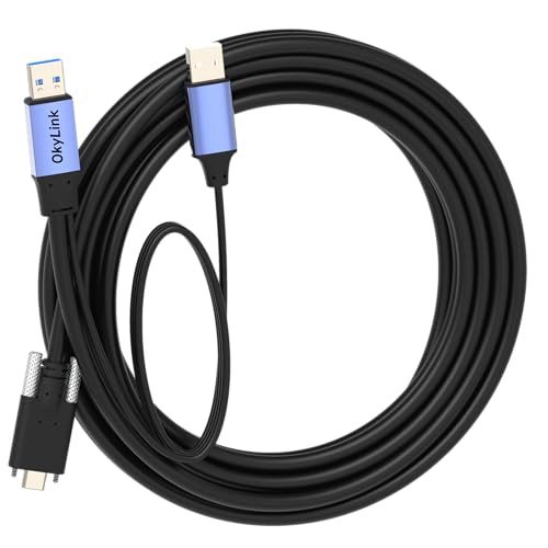 OkyLink Active USB 3.0 A to C Cable, Male to Male 5Gbps, 15ft, Screw Lock | 5M, 3.2 Gen 1, Industrial - grade, for webcam/VR/hard drive - color: USB3.0(5Gbps), size: 15ft (5m)-Screw
