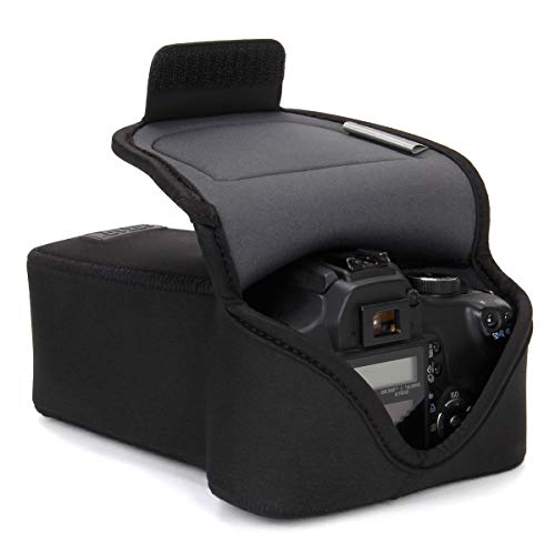 USA Gear Camera Sleeve (Zoom) for Compact SLRs with Lens Compatible with Canon EOS R100 Nikon Z30 Sony ZV-E10, and more - Padded Neoprene DSLR Case with Accessory Pocket & Belt Loop (Black) - color: Black, size: Compact SLR with Zoom Lens