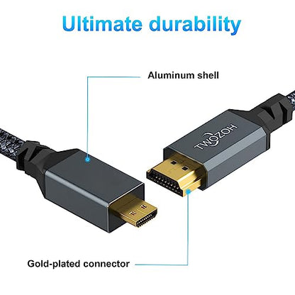 Twozoh Left Angled Coiled Micro HDMI to HDMI Cable, Micro HDMI to HDMI Coiled Cable 90°Degree Stretched Length 30cm to 150cm - Supports 3D/4K 1080p(5FT) - color: Left Angled, size: 5Ft