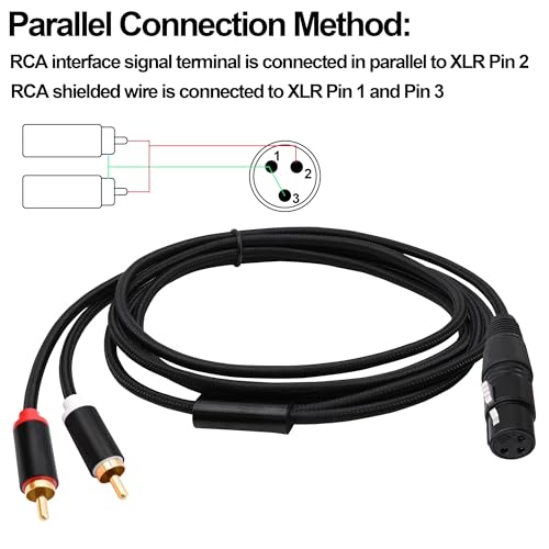 XLR to 2 RCA Splitter Cable Patch Audio Connector 2M | Dual RCA Phono Male Plugs to XLR 3 Pin Female Adapter,for Microphone Amplifier Mixer Instruments - style: Female