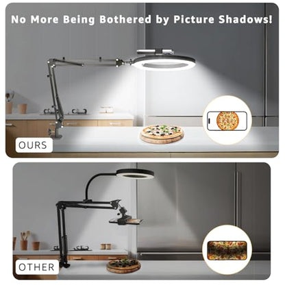 10" LED Ring Light with Overhead Phone Stand, CRI≥95 1200lm Dimmable Lighting, Adjustable Metal Arm with Remote & Phone Holder, for Streaming, Makeup, Zoom Calls, Photography