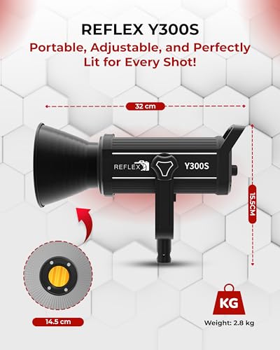 Reflex Camera Professional 300W Dimmable Bi-Color Bowens LED COB Studio Light 3200K-5600K Adjustable, Portable, Warm to Daylight Adjustment, U Bracket with 360 Degree Movement Continuous Light