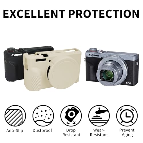 G7X Mark III Case, Protective Case for Canon Powershot G7X Mark III Digital Camera, Removable Lens Cover Silicone Sleeve Soft Camera Cover Rubber Protective Body Skin- Beige - color: Beige