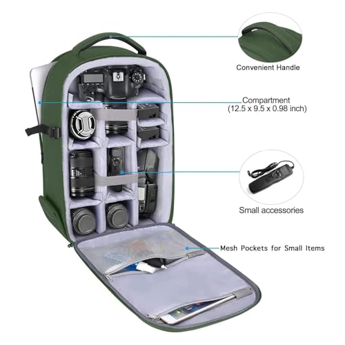 MOSISO Camera Backpack,DSLR/SLR/Mirrorless Photography Camera Bag Full Open Waterproof Hardshell Bag with Insert&Tripod Holder&Laptop Compartment Compatible with Canon/Nikon/Sony, Army Green - color: Army Green