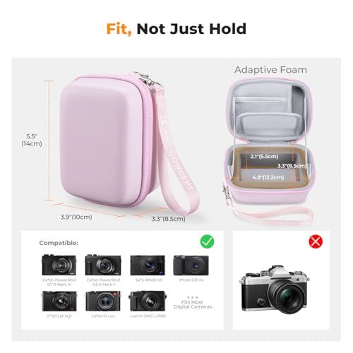 K&F CONCEPT Carrying Case for Digital Camera, Hard Shell Protective Travel Case Compatible with Ricoh GR III/GR IIIX/for Sony ZV-1 RX100/ for Canon G7X Mark III/G5X Mark II (Case Only) - color: Pink