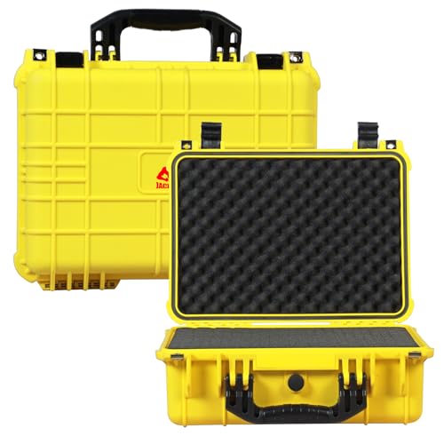 Jack Boss 16x 12.8x 6.8 Inch Hard Case, Portable Weather Waterproof Protective Camera Case with Customizable Foam, Fit Use of Drones, Camera, Equipments, Yellow - color: YELLOW, size: 16x12.8x6.8"