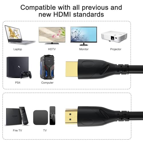 8K HDMI Cable 3ft, 48Gbps Ultra High Speed HDMI 2.1 Cord, Gold Plated Connectors, Supports 8K@60Hz & 4K@120Hz, eARC, HDR, Compatible with PS5, Xbox Series X, Soundbar, Gaming Monitor, 4K TV - size: 3FT