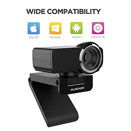 AUSDOM AW635 HD 1080p Webcam with Microphone, Plug & Play USB Streaming Webcam 60° Wide Angle with Low Light Correction for PC Mac Computer Laptop Online Class Zoom Webex Skype Google Meet Teams - style: Webcam with Cover
