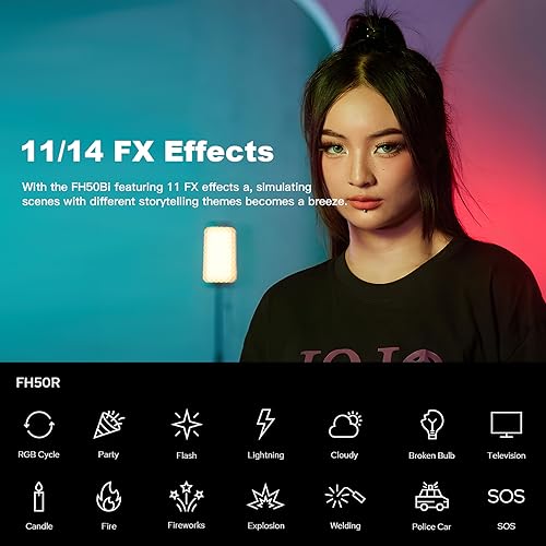 Godox FH50R Ultra-Thin Flexible LED Soft Light Panel, 2500~10000K CRI97+, APP Control, Handheld RGB Video light with AD-E2 Flash Holder Metal Bracket, Carry Bag for YouTube Studio Photography Shooting - color: FH50R(2500~10000K)