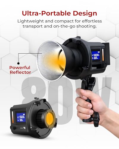 REFLEX CAMERA Professional 80W Handheld LED Photography Light – Portable Studio Video Light, Continuous Lighting for Photography, Handheld LED Spotlight. 3200-5600K 18000lux/1m CRI97 12 Effects + RGB