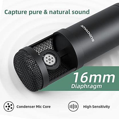 SUDOTACK USB Condenser Podcast Microphone for PC: Studio Microphone Kit with 192KHz/24bit Professional Sound Chipset Cardioid for Recording, Streaming, Gaming, Voice-Over, YouTube, Twitch (ST-800)