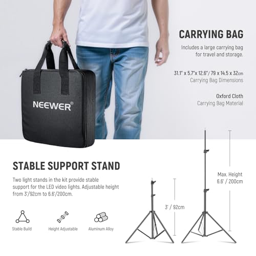 NEEWER Upgraded RGB LED Studio Video Light with Tripod Stand, App Control 50W 7000Lx CRI97+ 3200-5600K Dimmable Panel Key Lighting Kit for Game Streaming YouTube Recording Photography, RGB660 PRO II