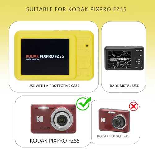 Case for Kodak PIXPRO FZ55,FZ55 accessories,Soft Silicone Protective Case,Comes with 2 Screen Protectors and 1 Wrist Strap - Yellow - color: Yellow