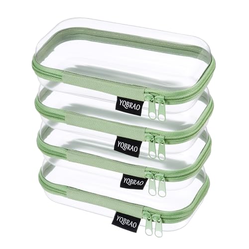 YQBRAO 4-Pack Clear Hard Shell Zipper Case, 1.2mm Ultra-Thick Diaper Bag Organizer Pouches, Rigid Self-Standing Travel Makeup Bags with YKK Zippers, TSA Approved, Green - color: Green, size: 4 Pack(S)