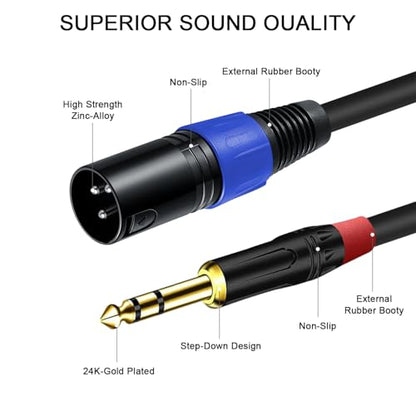 2Pack 6.35mm Dual TRS to XLR Male Cable for Microphone, Mixer, Amplifier, 1.5 FT, 1/4 TRS to XLR Audio Cable, Y Splitter Patch Cord, 3-Pinxlr to Dual 1/4 Male Converter Adapter Cable - size: 1.5Ft, 2Pack, style: Dual 1/4 to XLR Male