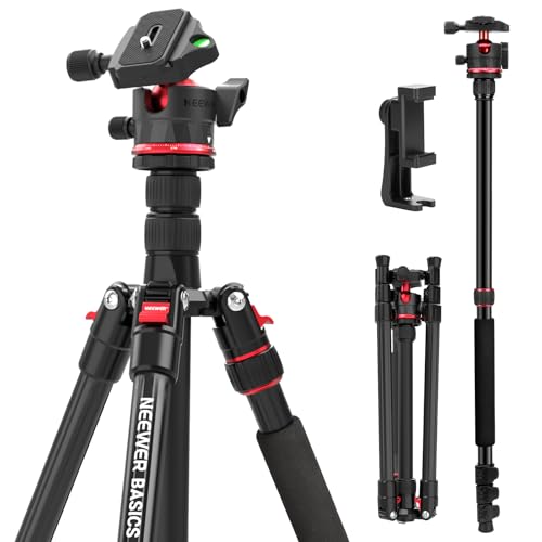 NEEWER Basics 72" / 182 cm Travel Tripod Monopod for Camera, Compact Lightweight Portable Video Recording Stand, Arca Type Ball Head, Cell Phone Holder Compatible with iPhone, Max Load 13.2 lb, TP14B - style: TP14B