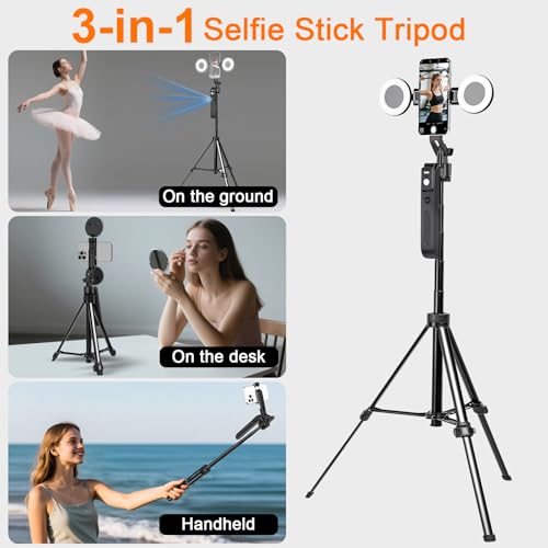 Vlogging Kit for iPhone/Andriod,70.9″ Auto Face Tracking Tipod | 360 rotatable selfie stick tripod, content creator essentials, yutube starter kit, gesture control ,with remote Mic and light - style: With K15 Mic