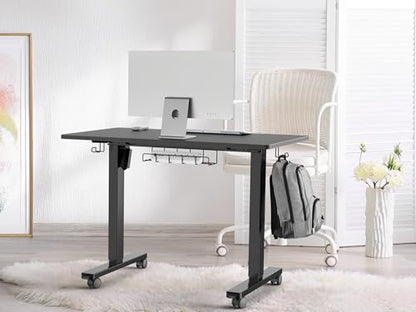 SHW 40-Inch Mobile Electric Height Adjustable Sit to Stand Desk with Drawer, Hanging Hooks and Cable Management, Black - color: Black