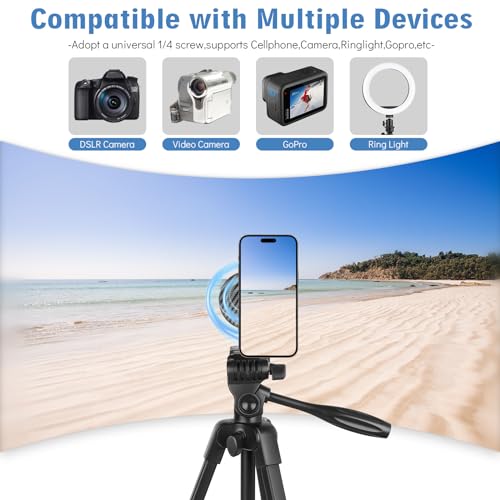 55" Phone Tripod, PHOPIK Aluminum Extendable Tripod Stand with Shutter, Carrying Bag, Compatible with iPhone/Android/Sport Camera&Insta 360 x5 Perfect for Video Recording/Selfies/Live Stream/Vlogging - size: PT204VP-Magnetic