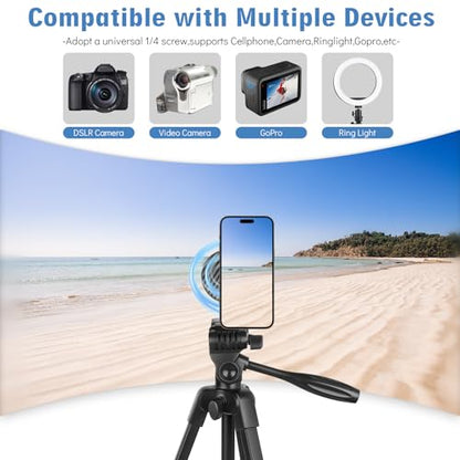 55" Phone Tripod, PHOPIK Aluminum Extendable Tripod Stand with Shutter, Carrying Bag, Compatible with iPhone/Android/Sport Camera&Insta 360 x5 Perfect for Video Recording/Selfies/Live Stream/Vlogging - size: PT204VP-Magnetic