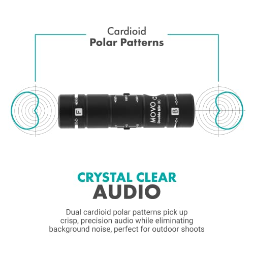 Movo DoubleMic-UC Dual Capsule Phone Microphone for USB-C Devices- Two-Sided Cardioid Condenser Android Shotgun Mic for Video Recording- Professional Microphone for Samsung, iPad Pro, Google Pixel