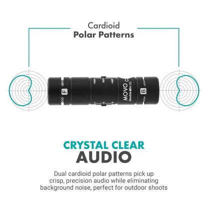 Movo DoubleMic-UC Dual Capsule Phone Microphone for USB-C Devices- Two-Sided Cardioid Condenser Android Shotgun Mic for Video Recording- Professional Microphone for Samsung, iPad Pro, Google Pixel