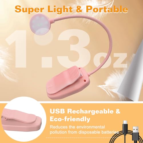 KTEBO 2 Pack Rechargeable Book Light Clip-On Reading Light for Books in Bed | 9 eye-friendly modes from 3 color temperatures and 3 brightness, USB-C up to 30 hrs - Black & Pink - color: Black & Pink